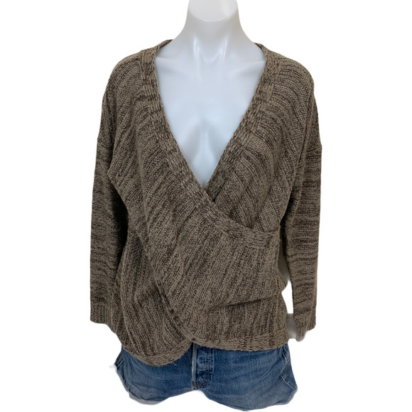 Cozy Casual Chunky Wrap Sweater in Heathered Brown